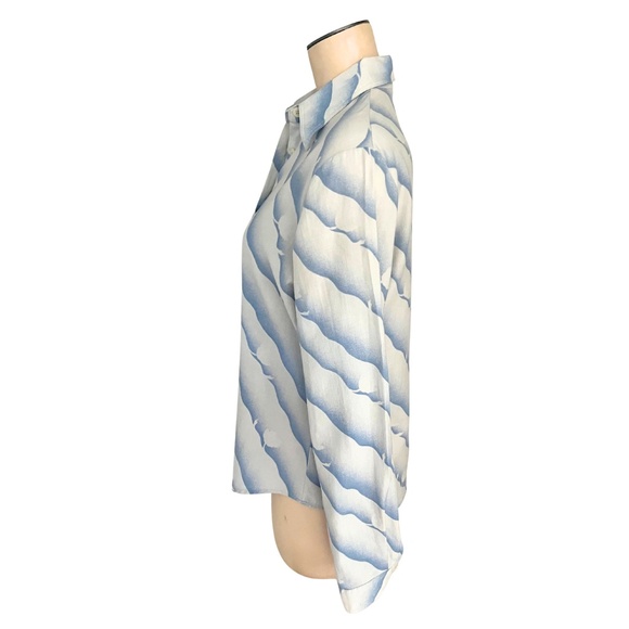 Vintage 1960s Misses' Mary Quant Londonpride Wool Cotton Wave Print Blouse // M - Picture 6 of 8